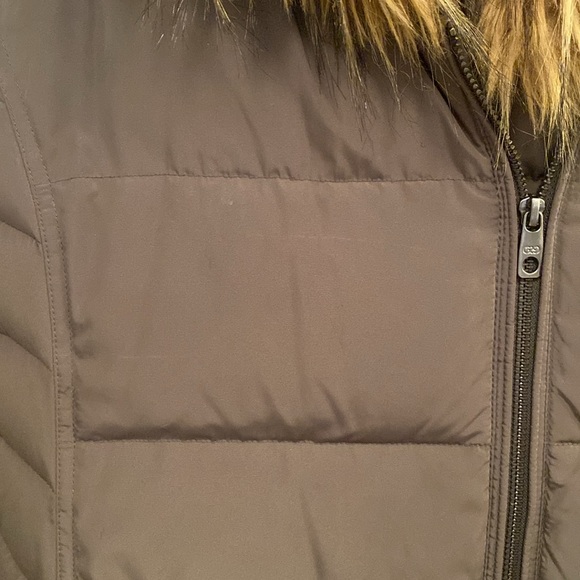 Cole Haan Faux Fur Trim Gray Hooded Puffer Coat - Picture 3 of 8